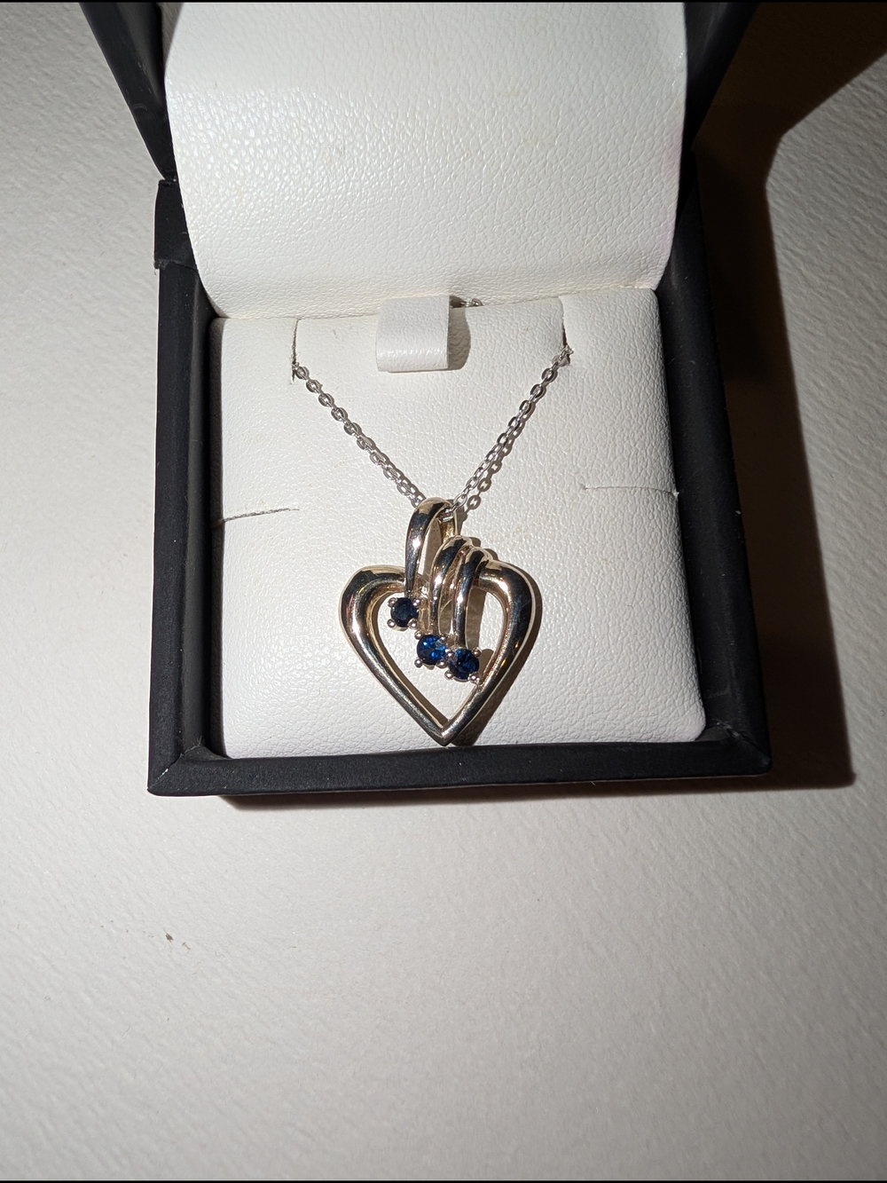 Sterling Silver Heart Pendant Necklace with Blue Stones